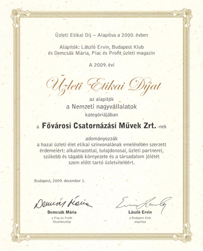 Üzleti Etikai díj 2009. kép